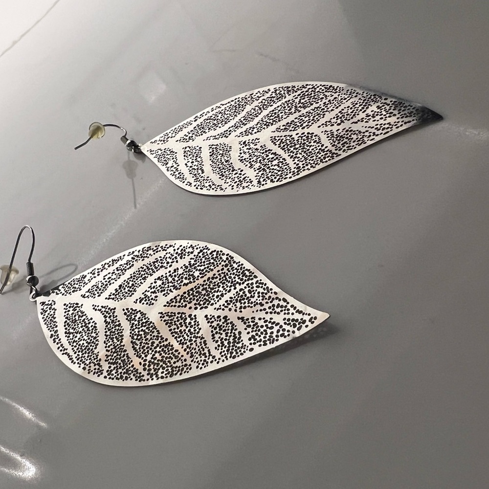 Silver Chrome Mirrored Lightweight Feather Metal Earrings